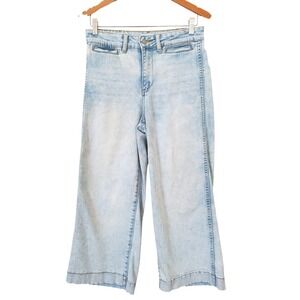 OAT New York Womens Light Wash Wide Leg Cropped Jeans Size 27 Retro Fitted Hip